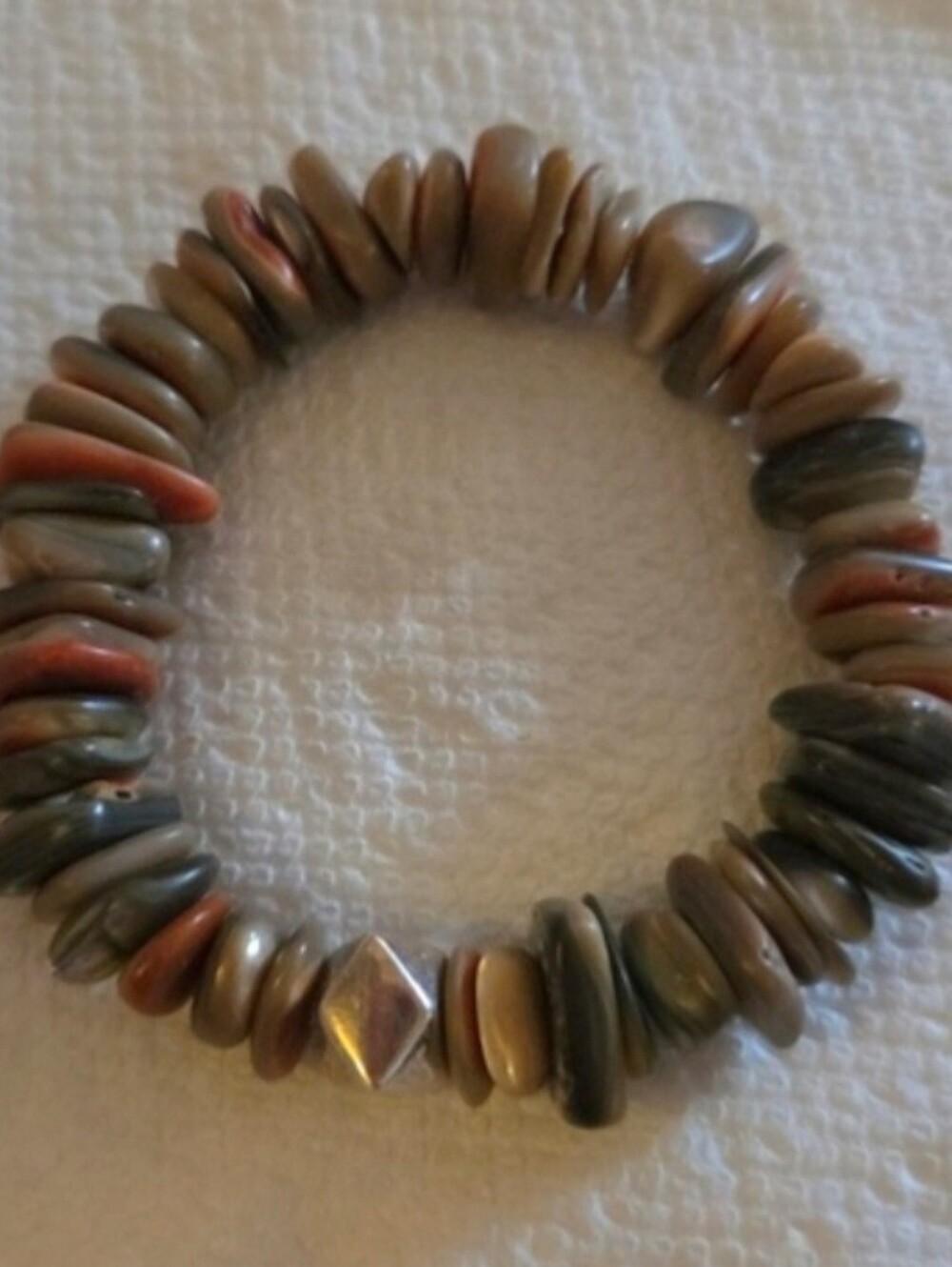 RARE Silpada Sterling Bead Abalone Shell Stretch Bracelet